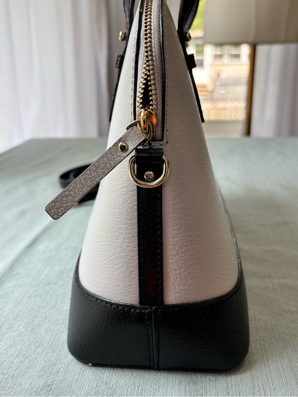 kate spade Black and Dove Gray Leather Dome Satchel with Removable Strap - Picture 7 of 15